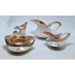 Vintage Pearl China Co. Iridescent Cream Sugar Tea Set 22k Gold Candle Holder